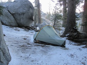 Snow on JMT Snow at camp